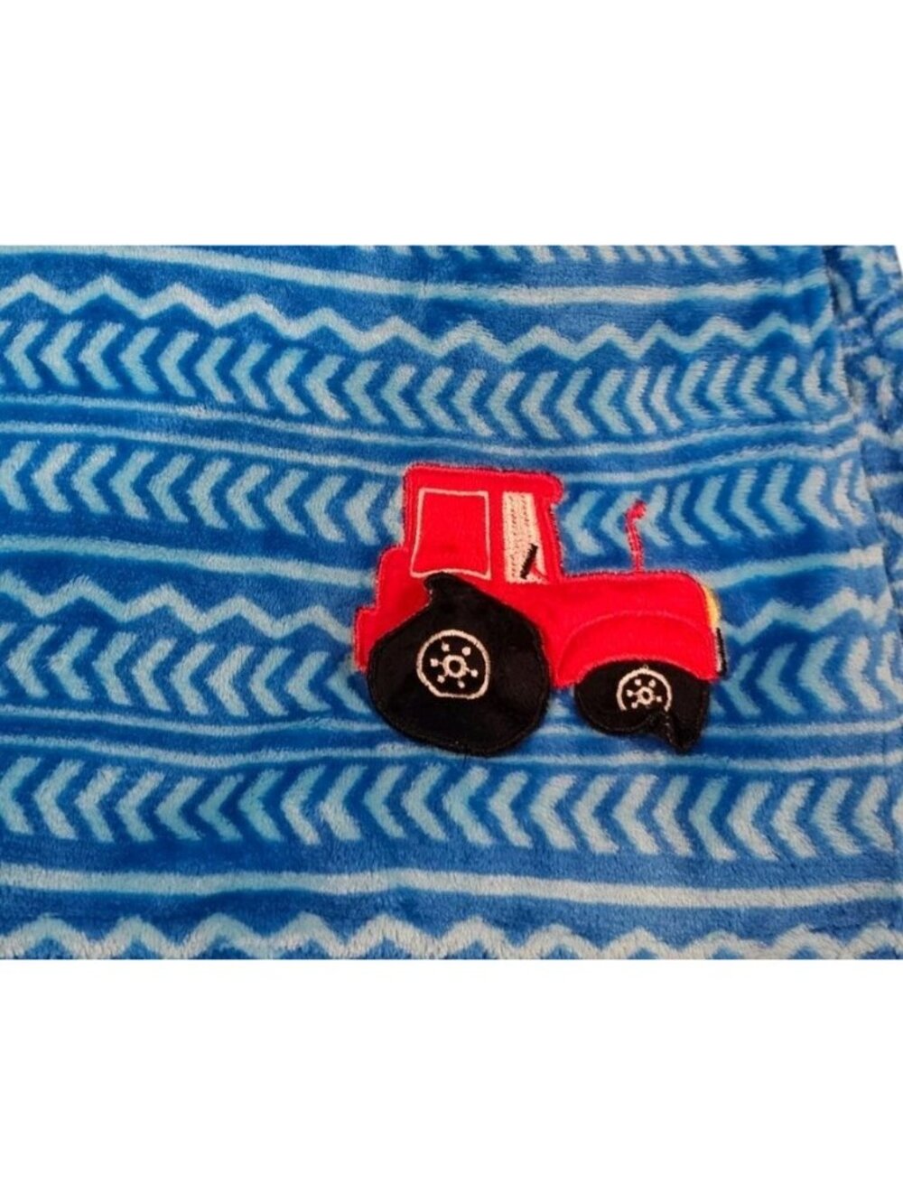 Le Bebe Favorite Red Tractor Truck Blue Zigzag Stripe Baby Blanket Fleece - Picture 2 of 7